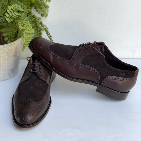 HUGO BOSS Branno brown leather Derbies Size 10 - Picture 1 of 15